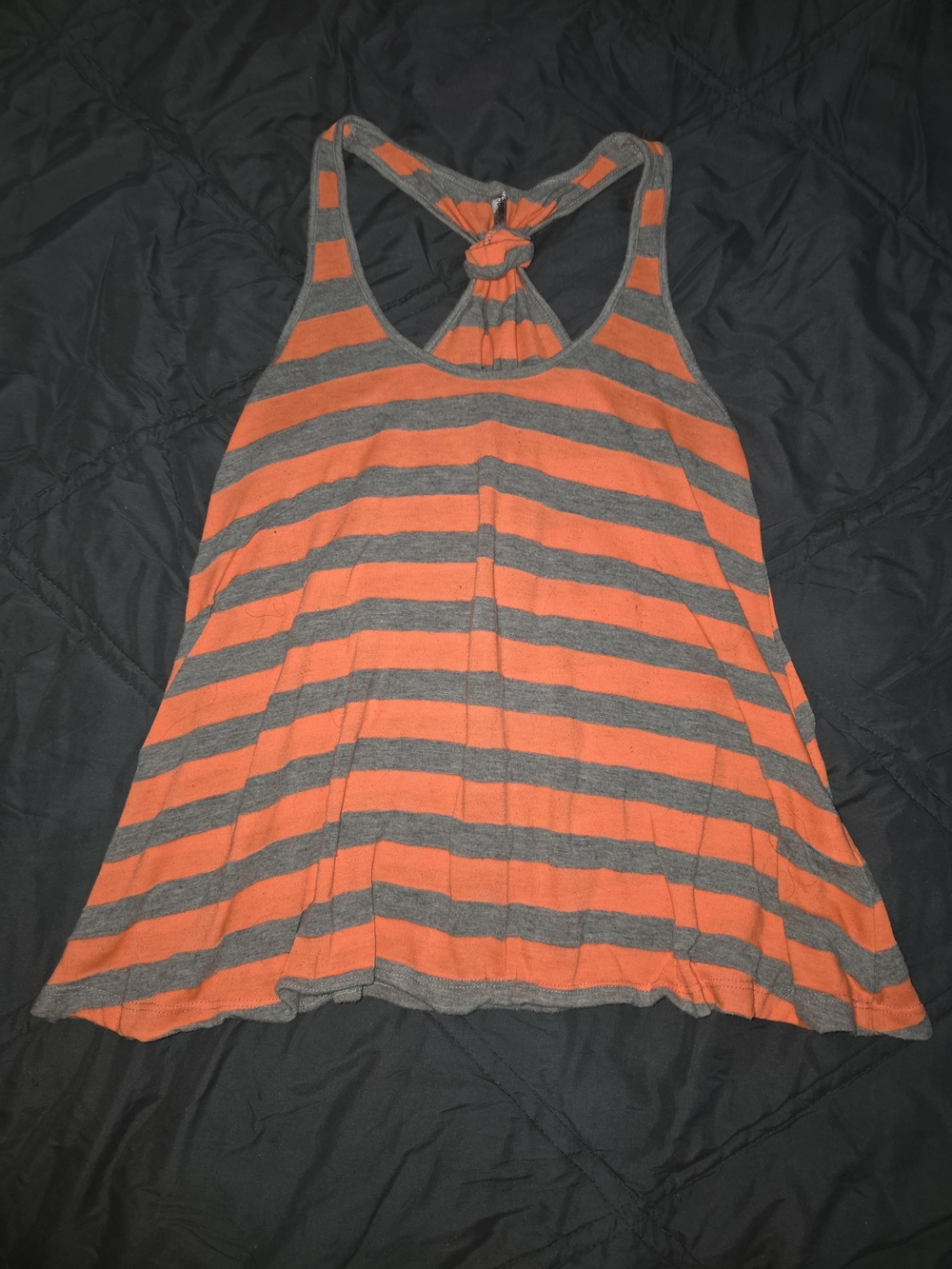 Heart & Hips Orange and Gray Striped Racerback Tank